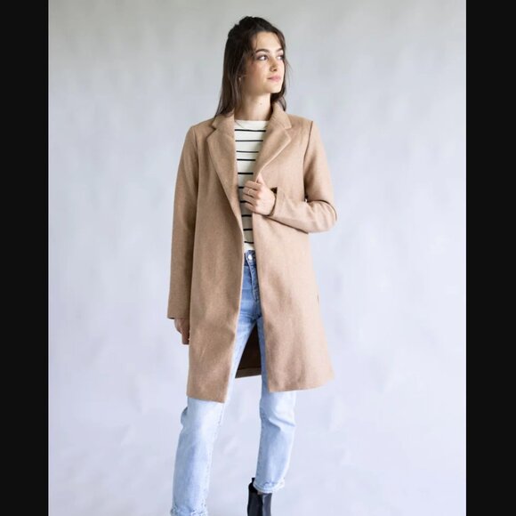 NWOT Love Tree Women's Long Coat with Pockets in Camel Size XL - Picture 1 of 6